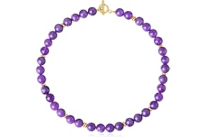NUZON 10MM Round Gemstone Beaded Necklace for Women Natural Stone Choker Healing Chakra Ball Strand Bohemian Summer Jewelry with Toggle Clasp 17’’
