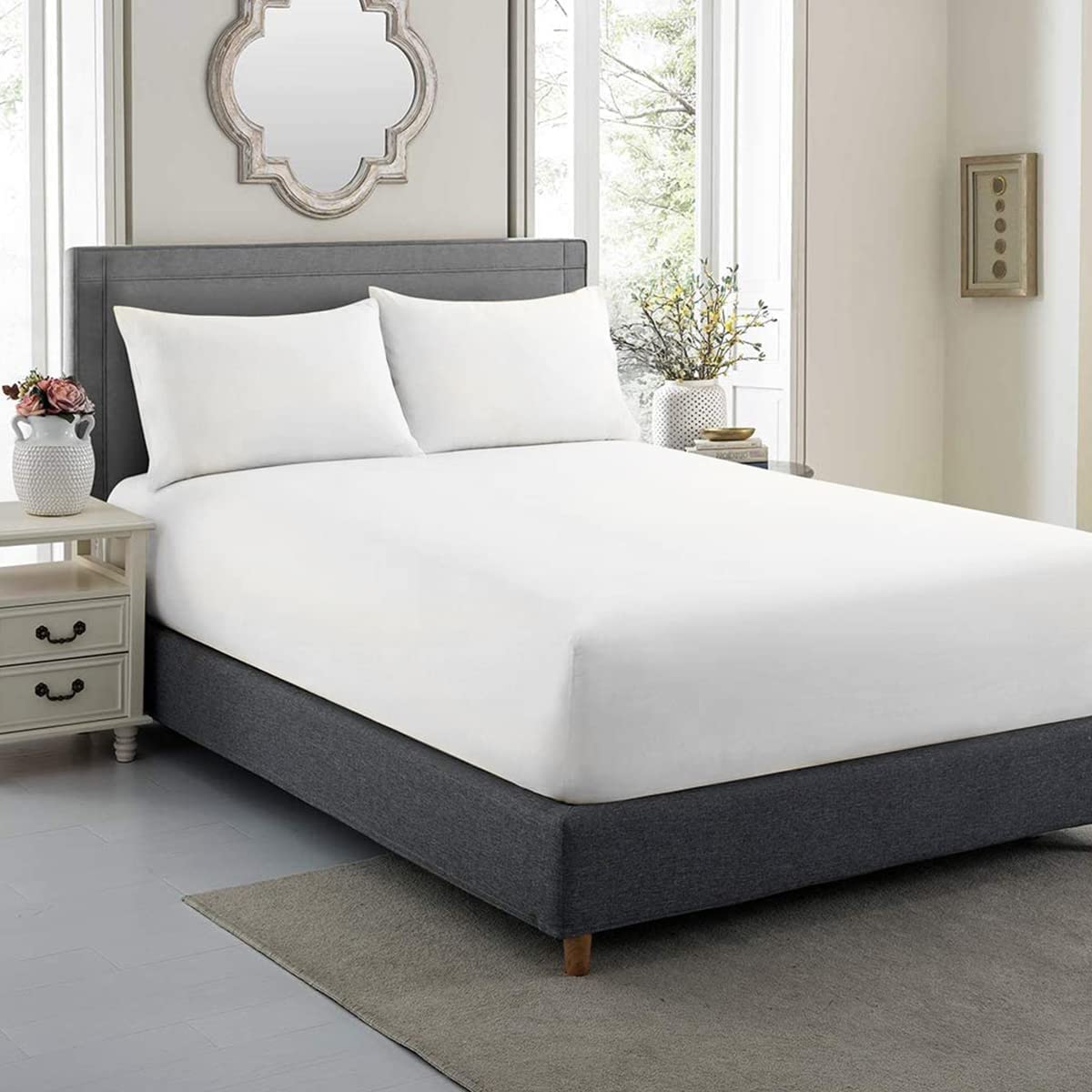 SeventhStitch Extra Deep 16” / 40cm Fitted Sheet 100% Egyptian Cotton 200 Thread Count Luxury Hotel Quality Soft Sateen Bed Sheets Double Size (White, Double) (FTD-44)