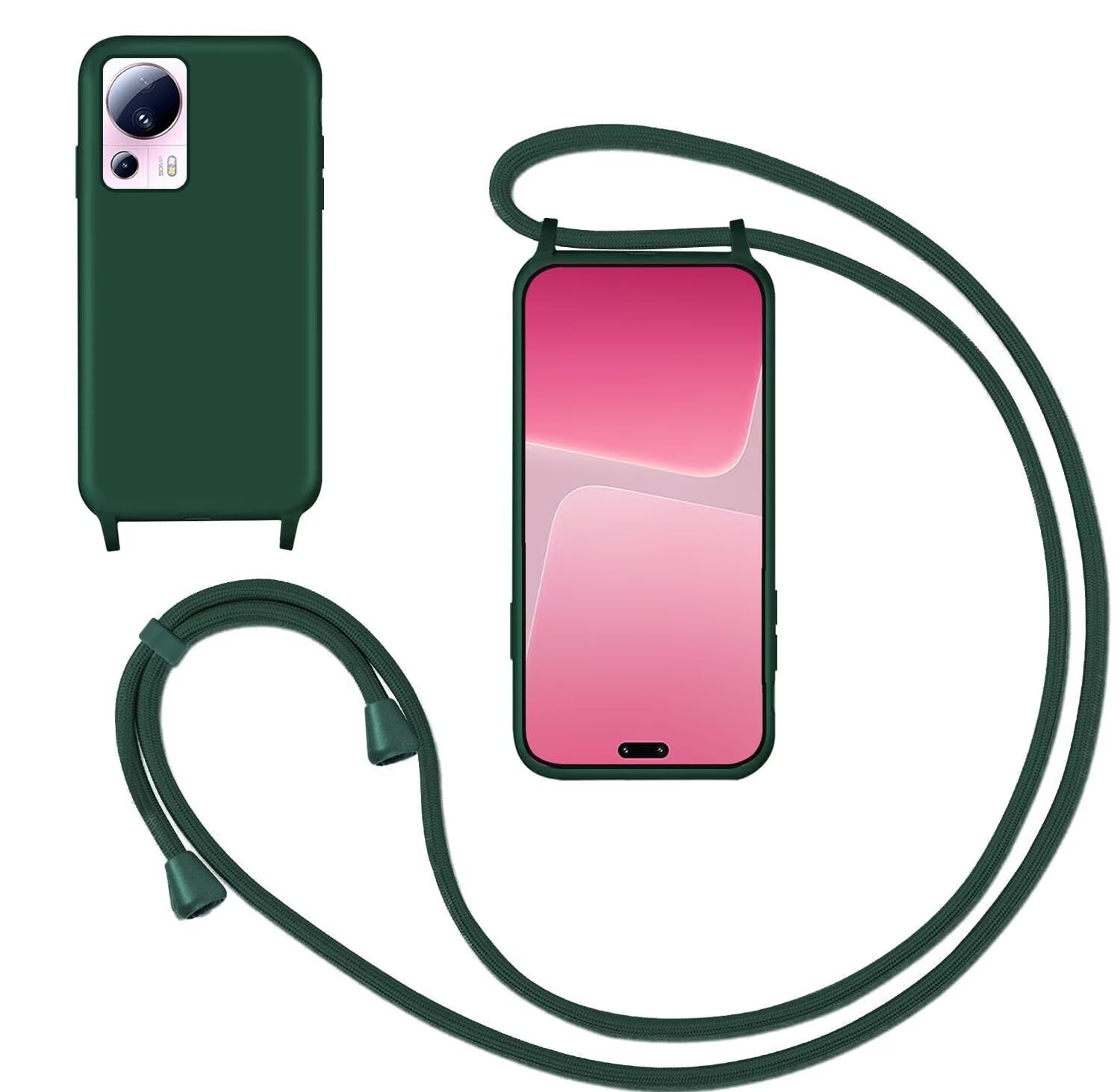 GoodcAcy Crossbody Lanyard Case for Xiaomi 13 Lite, Liquid Silicone Protective Phone Case with Strap Adjustable Neck Cord Necklace Soft Cover for Xiaomi 13 Lite Lanyard Cases,Pink