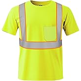 W&H Hi Vis Class 2 Safety Short Sleeve Shirt, Reflective Birdeye Mesh Work Shirts, Breathable Quick Dry Construction Workwear