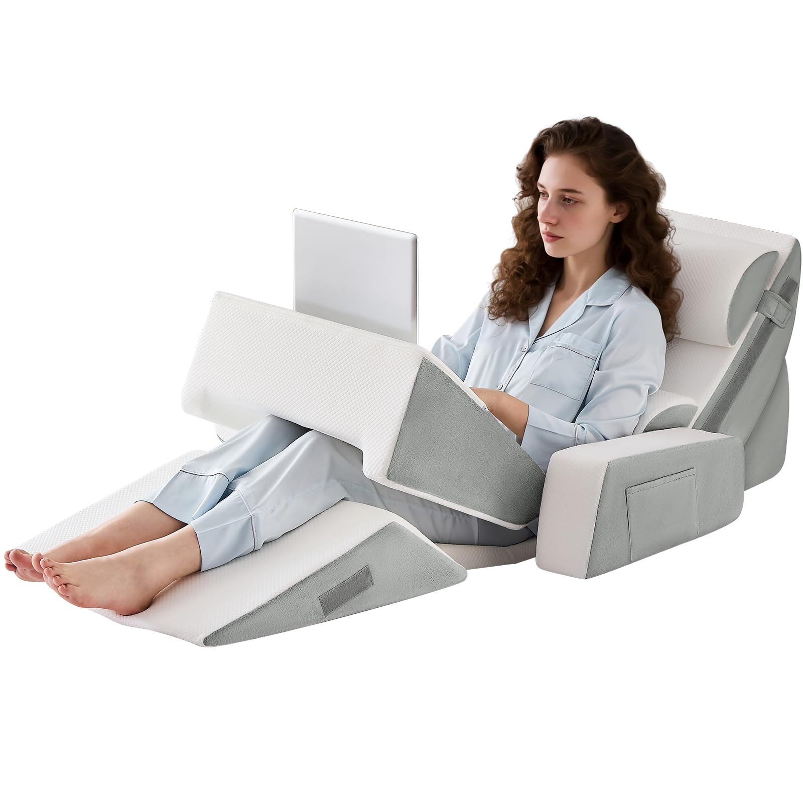 Photo 1 of Yojoker 9PCS Orthopedic Bed Wedge Pillow Set for Sleeping, Back and Leg Pain Relief, Post Surgery Foam Pillow for Body, Triangle Adjustable Support Pillow - Acid Reflux Sleeping Pillows