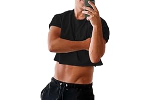 Karlywindow Mens Cropped Tank Top Short Sleeve Print Cotton Crop T Shirt Hot Shirts