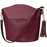 S-ZONE Women Small Cow Split Genuine Leather Crossbody Bucket Bag Shoulder Purse Handbag