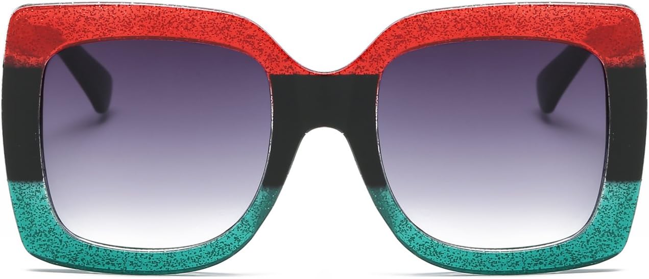 TIANYESY Color Butterfly Large Frame Sunglasses Plastic Frame MOD Models Sunglasses (Red and green)