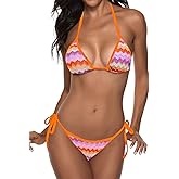 Suvimuga Women String Bikini Set Two Piece Triangle Swimsuits Halter Cheeky Boho Side Tie Bathing Suits