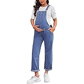 MOMOOD Maternity Overalls Bib Straight Leg Ankle Length Maternity Denim Overalls for Pregnant Woman