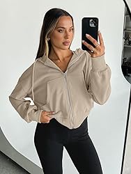 Trendy Queen Hoodies for Women Full Zip Up Cropped