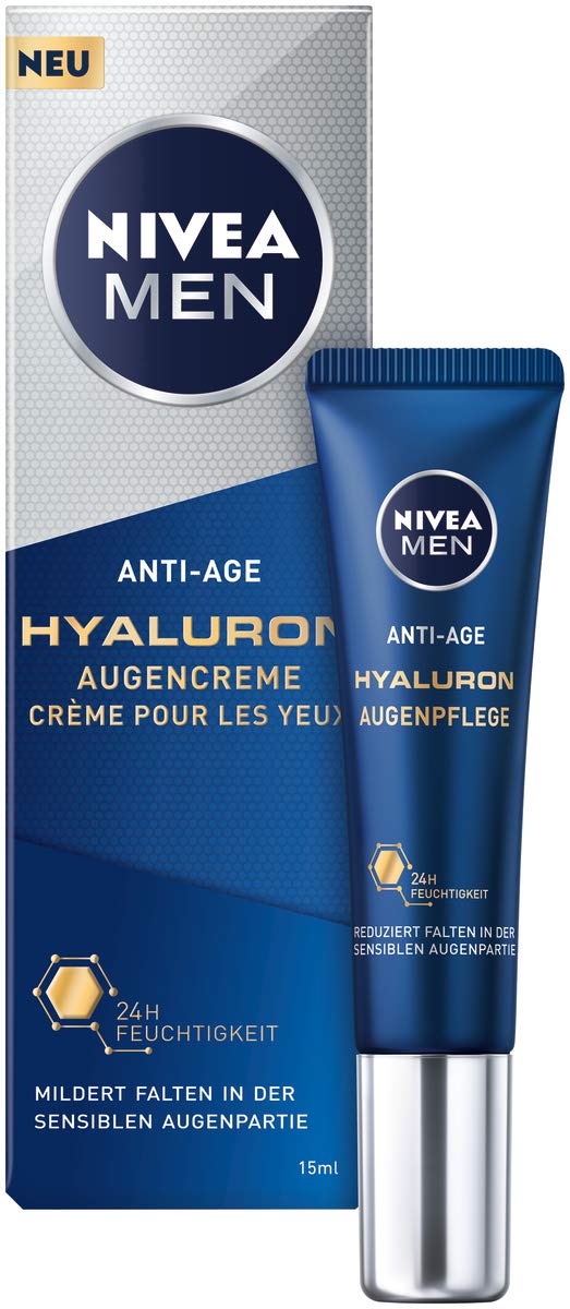 NIVEA MEN Anti-Age Hyaluronic Eye Cream (15 ml), Eye Care Reduces Signs of Fatigue, Moisturising Cream Visibly Reduces Wrinkles in the Eye Area