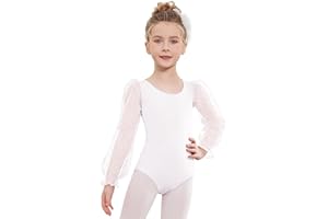 Zaclotre Gymnastics Leotards for Girls Polka Dots Mesh Long Sleeve Ballet Dance Outfit Toddler Size 3-11 Years
