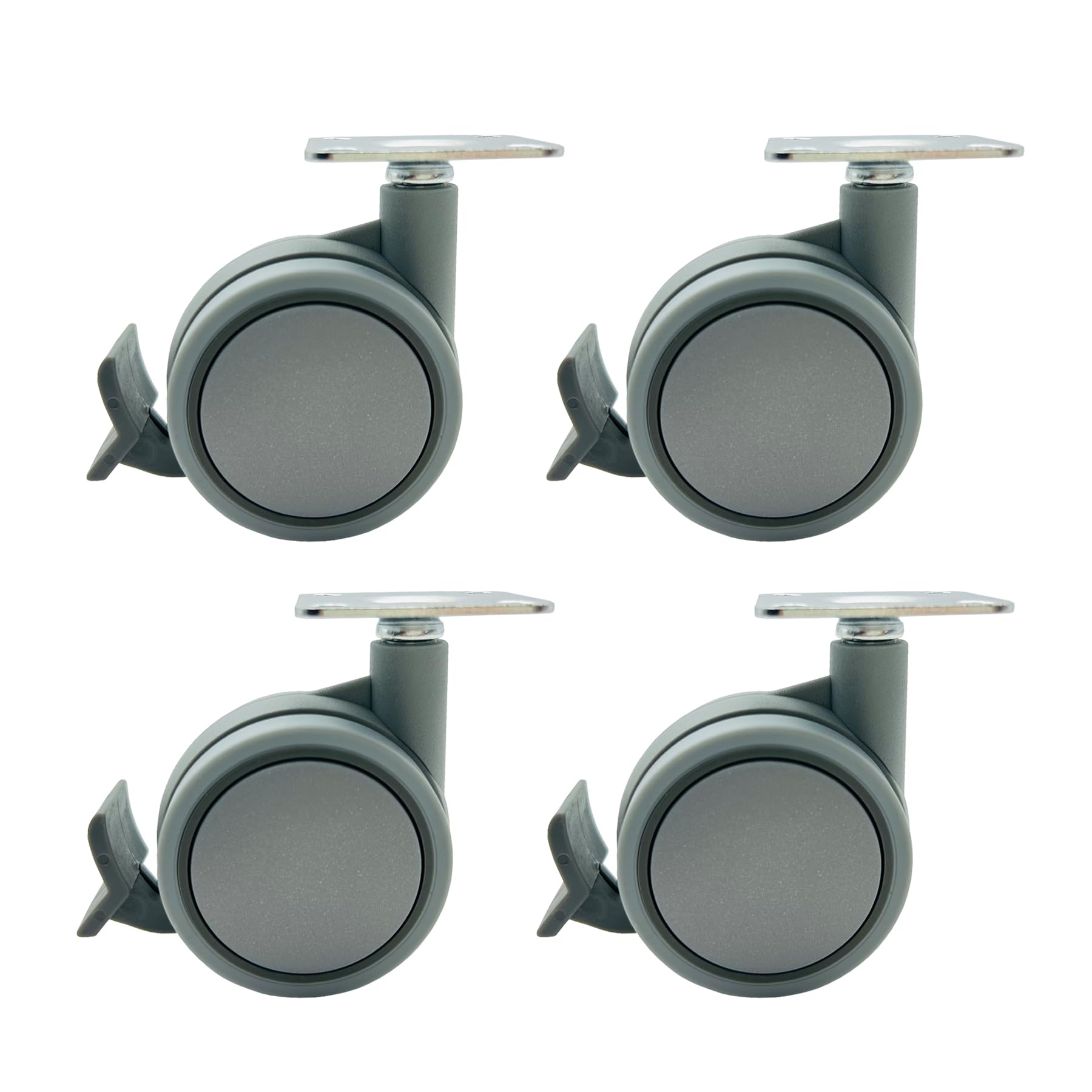 LIKERAINY Swivel Plate Fixing Twin Caster Nylon Wheels FC3611A with Brake 360 Degree General Purpose Castors Size Ø 60mm Pack of 4 Pieces