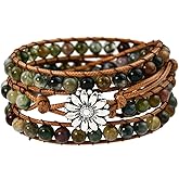 NUZUJX Boho Stone Beads Wrap Bracelet for Women Men Natural Crystal Beaded Wrap Bracelet Adjustable Bohemian Handmade Bracelet Jewelry Gifts