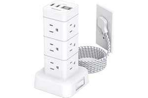 ONE BEAT Surge Protector Power Strip Tower, 12 Outlets 4 USB (2 USB C) Desktop Charging Station for Multiple Devices, 6Ft Flat Plug Extension Cord with Multiple Outlets, Home Office College Dorm Essentials