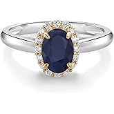Gem Stone King 1.13 Cttw Blue Sapphire and White Lab Grown Diamond Halo Engagement Ring For Women | 925 Sterling Silver and 10k Yellow Gold |Oval 7X5MM | Wedding Anniversary Promise Ring