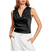 MakeMeChic Women's Draped Cowl Neck Camisole Silk Satin Tank Tops Office Work Shirt Summer Blouse