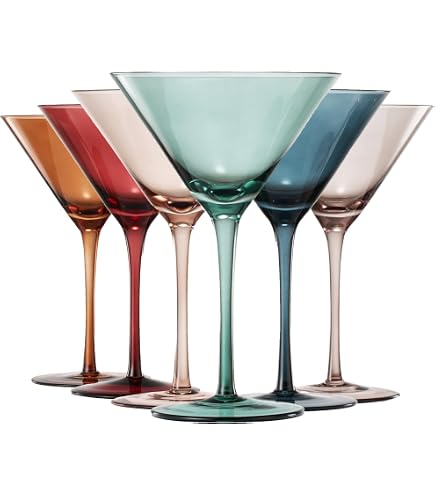 Gnimihz Handcrafted Colored Coupe Glasses Set Of 4 – 8oz Lead-Free Crystal, For Martinis, Cocktails, Perfect Gift