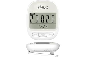 U-Trak Portable Walking Pedometer Accurate Step Counter Sport Step Tracker Clip On Pedometer with Exercise Time/Miles&Km/Clock Funktion/7 Days Memory/Calorie Record for Men Women Kids Seniors White