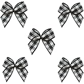 VIVIQUEN 50pcs Mini Gingham Ribbon Bows Checkered Ribbon Flowers Plaid Ribbon Bow Appliques DIY Craft for Sewing, Scrapbooking, Wedding, Gift (Black and White)