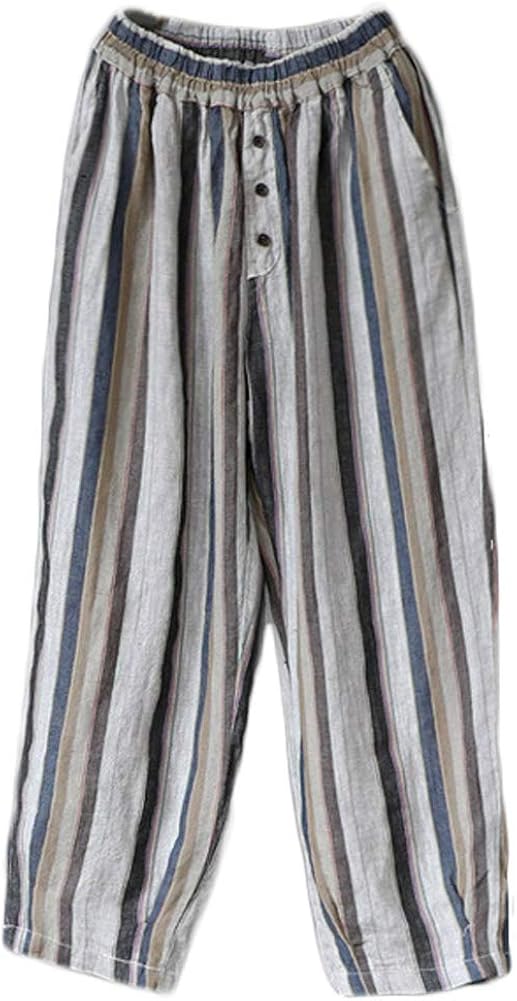 striped linen cropped pants