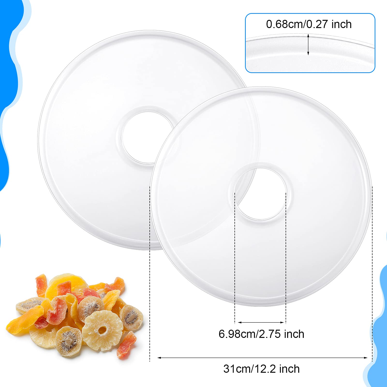 Nuenen 4 Pcs Fruit Roll Dehydrator Sheets 12.2 Inch Round Food Grade Plastic Fruit Roll Sheets White Dried Leather Meat Beef Christmas Birthday Party Home Kitchen Bakery Use(4 Pieces)