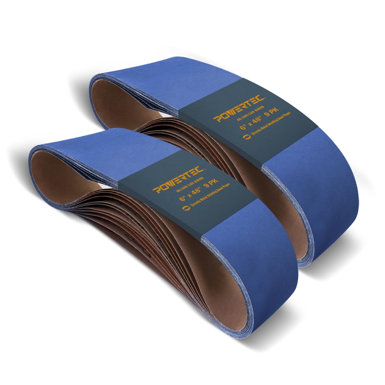 POWERTEC 6 x 48 Inch Zirconia Sanding Belts, 6 Each of 36/100/120 Grits, 18PK, Belt Sander Sanding Belt Assortment for Bench Sander, Belt and Disc sander, Woodworking, Metal Grinding (464801Z-P2) Image POWERTEC 6 x 48 Inch Zirconia Sanding Belts, 6 Each of 36/100/120 Grits, 18PK, Belt Sander Sanding Belt Assortment for Bench Sander, Belt and Disc sander, Woodworking, Metal Grinding (464801Z-P2) Image