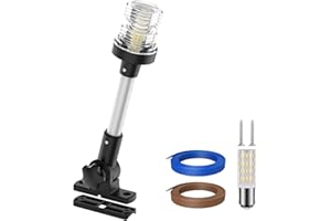 Obcursco Boat Stern Lights LED Anchor Navigation Light, White Fold-Down Bimini Top Light, 3 NM Visibility Marine All-Round St