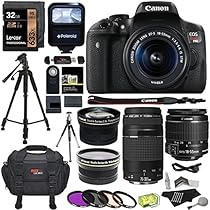 Canon EOS Rebel T6i 24.2 MP Digital SLR Camera 18-55mm STM Lens + Canon EF 75-300mm f/4-5.6 III Lens + Polaroid .43x HD Wide Angle Lens & 2.2X Telephoto Lens + Lexar 32 GB + Tripod + Accessory Bundle
