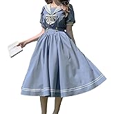 Zbaul Sailor Collar Lolita Puff Sleeve Bowknot Waist Sweet Fairy Princess Kawaii Cute Summer Trendy Dress