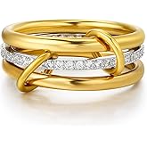 GEMOSA Stackable Rings for Women 14K Gold and White Gold, 3PCS 2mm Dainty Band Ring Set, Stainless Steel and Brass, Cubic Zirconia Accent, Size 5-10