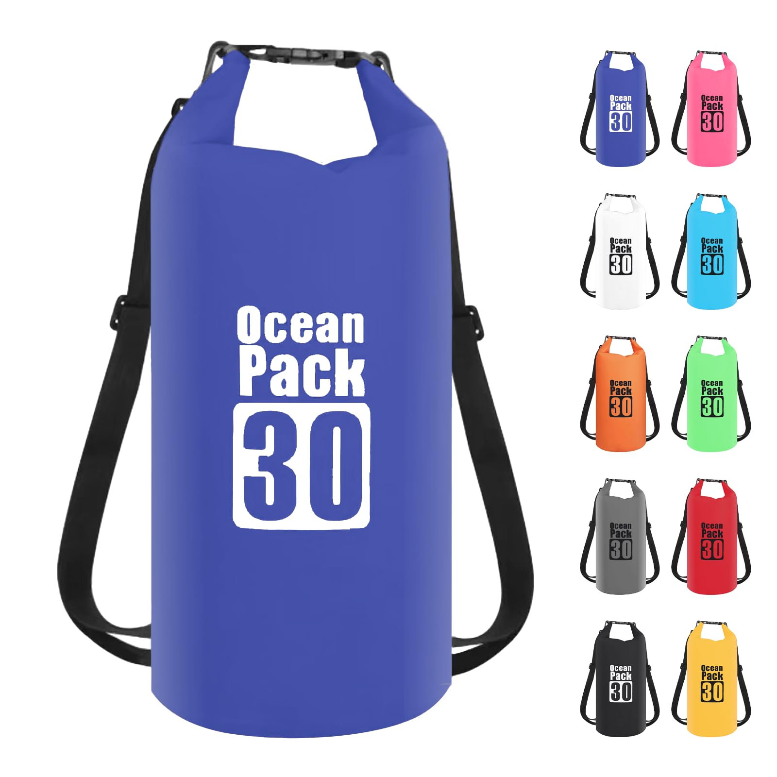 Dry Bag 30L, Boat Dry Bags Blue Waterproof Bag Dry Sack Roll Top Long Adjustable Shoulder Strap 2L/5L/10L/20L/30L/40L for Drifting Boating Kayaking Fishing Rafting Swimming Camping Canoeing Surfing — image 1