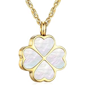 Dletay Four Leaf Clover Urn Necklace for Ashes 316L Stainless Steel Cremation Jewelry for Ashes Lucky Simple Memorial Pendant