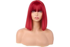 MapofBeauty 12 Inch/30 cm Straight Bob Flat Bangs Short Colorful Synthetic Hair Cosplay Party Wig (Bright Red)
