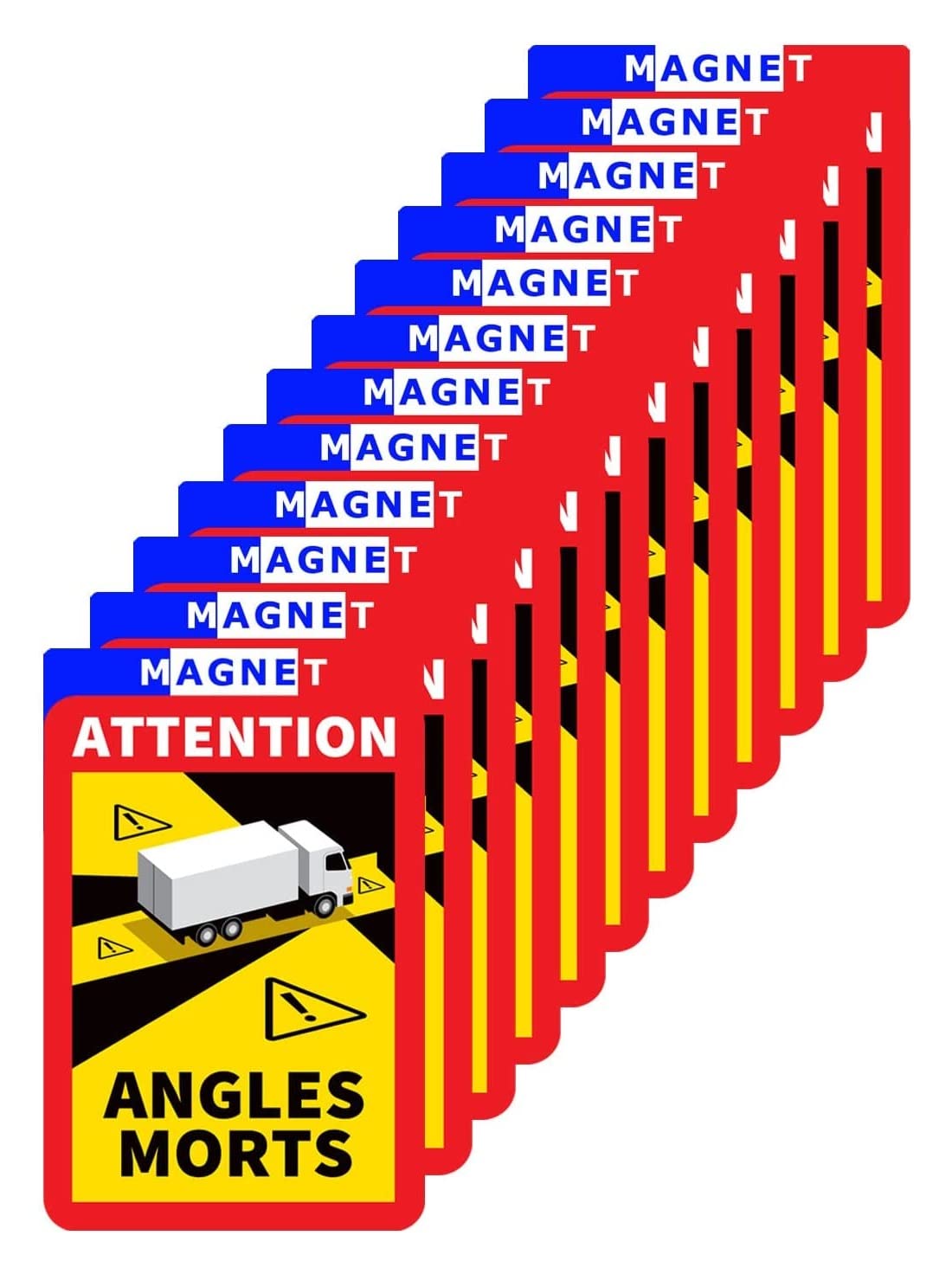 lepni.me Pack of 12 Magnetic Blind Spot Warning Sign Attention Angles Morts Stickers for Truck in France Strong Magnet Decal with UV Protection