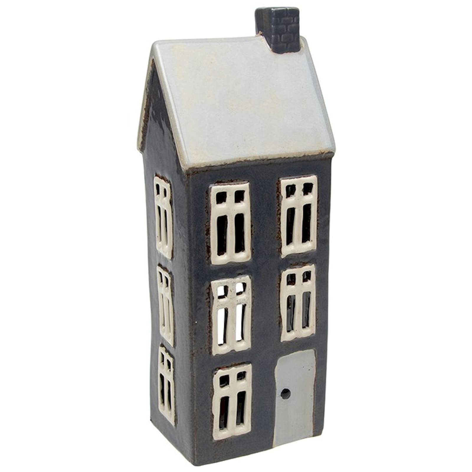 Village Pottery Tall Slate Blue House Tealight Holder