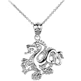 925 Sterling Silver Chinese Dragon Charm Pendant Necklace, 20"