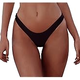 Women's Sexy Cheeky Brazilian Cut Bikini Bottom Solid Low Rise High Leg Thong Swimsuit Bottom