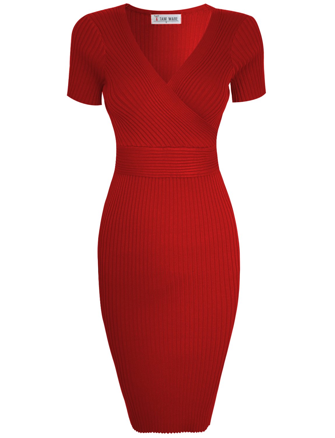 TAM WARE Womens Stylish Surplice Wrap Bodycon Knit Midi Dress