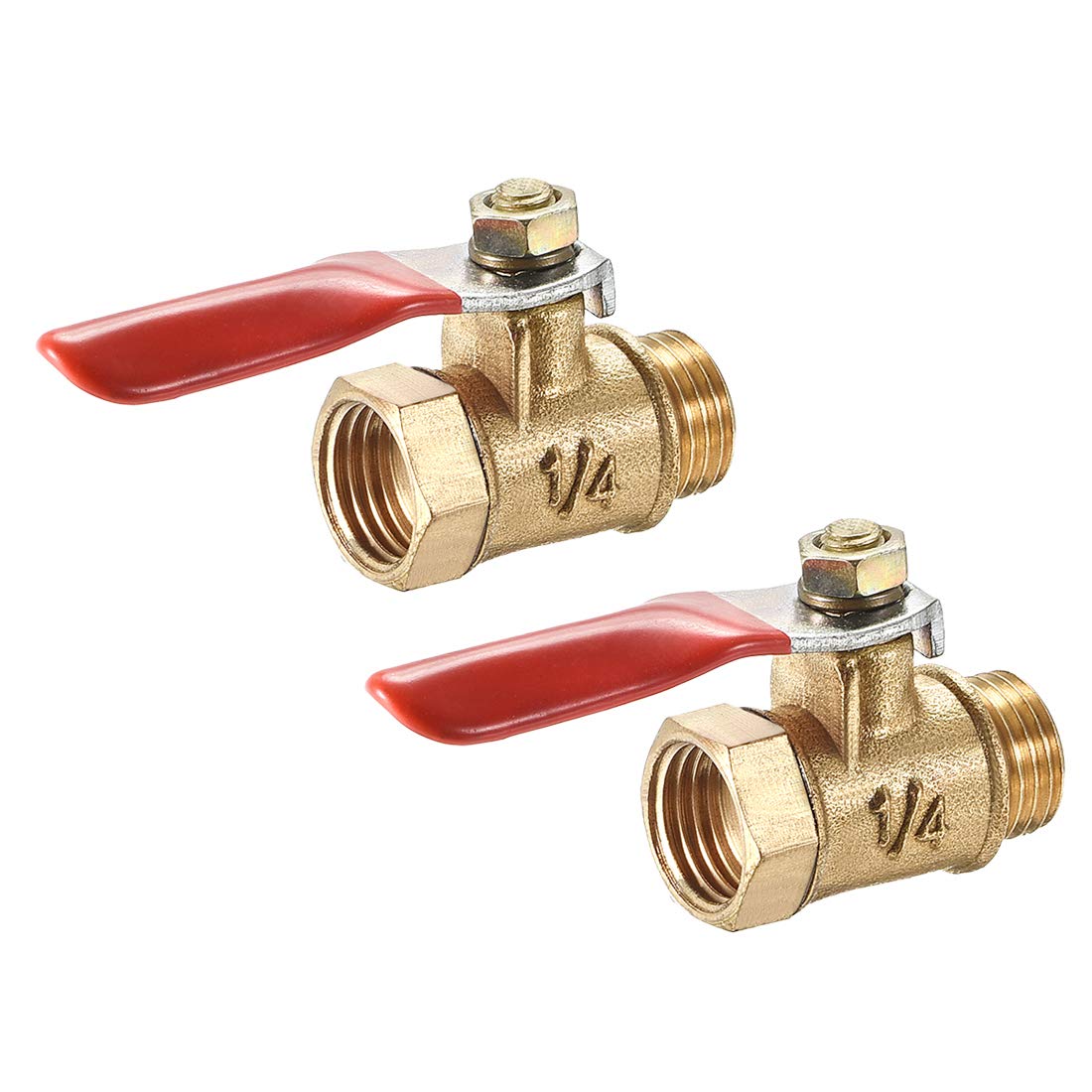 uxcell Ball Valve Shut-Off Valve, G1/4 Male to G1/4 Female Thread, Pipe Tubing Fittings, 180 Degree Operation Handle, Brass Valve, Pack of 2