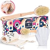 100% Vegan Dry Brushing Body Brush Set - Medium Bristles Dry Scrub Brushes for Face Exfoliating, Cleansing & Lymphatic Draina