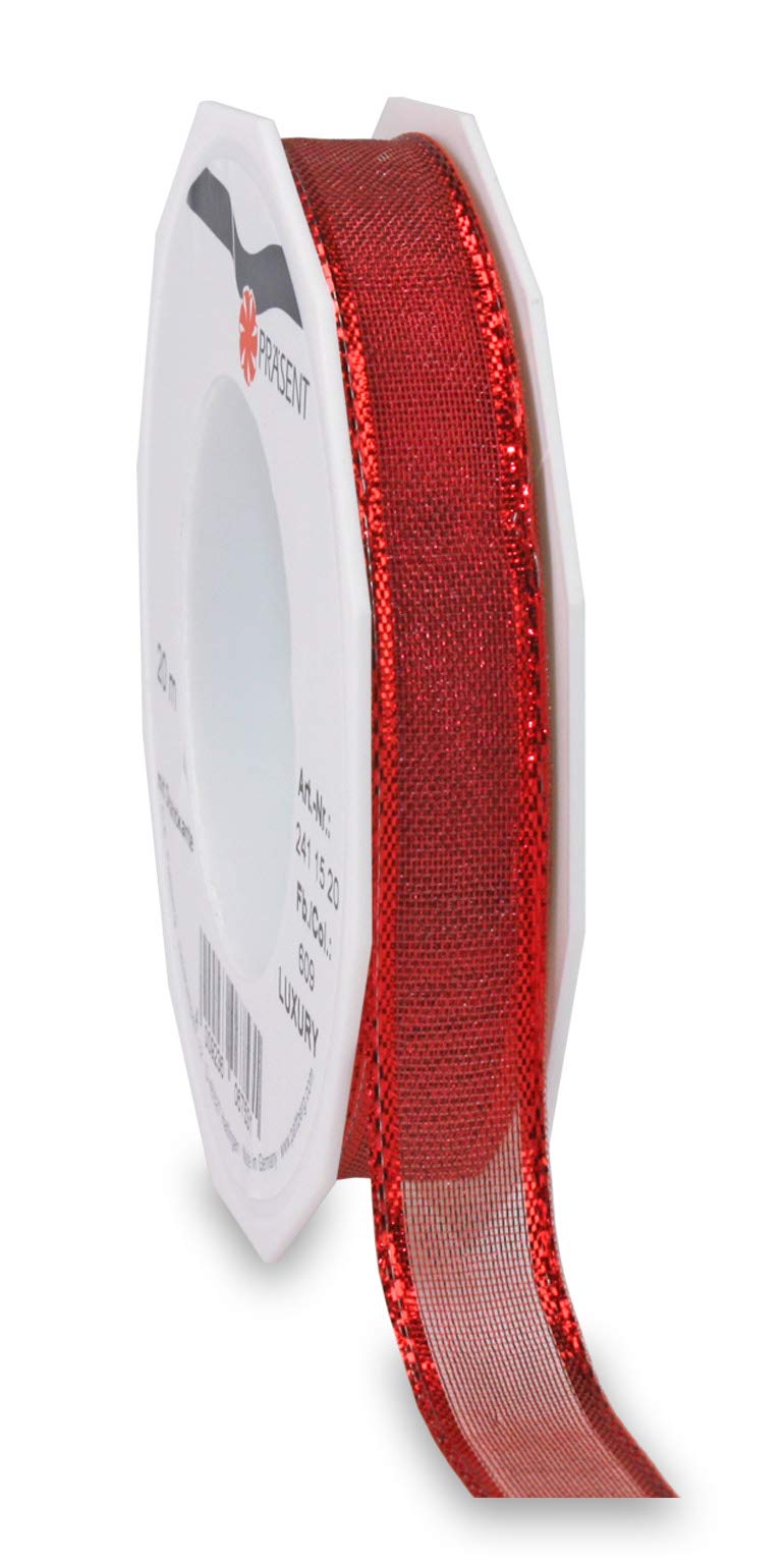 Präsent - Luxury Wired Organza Ribbon Red 15 mm Width, 20 m Length — image 1