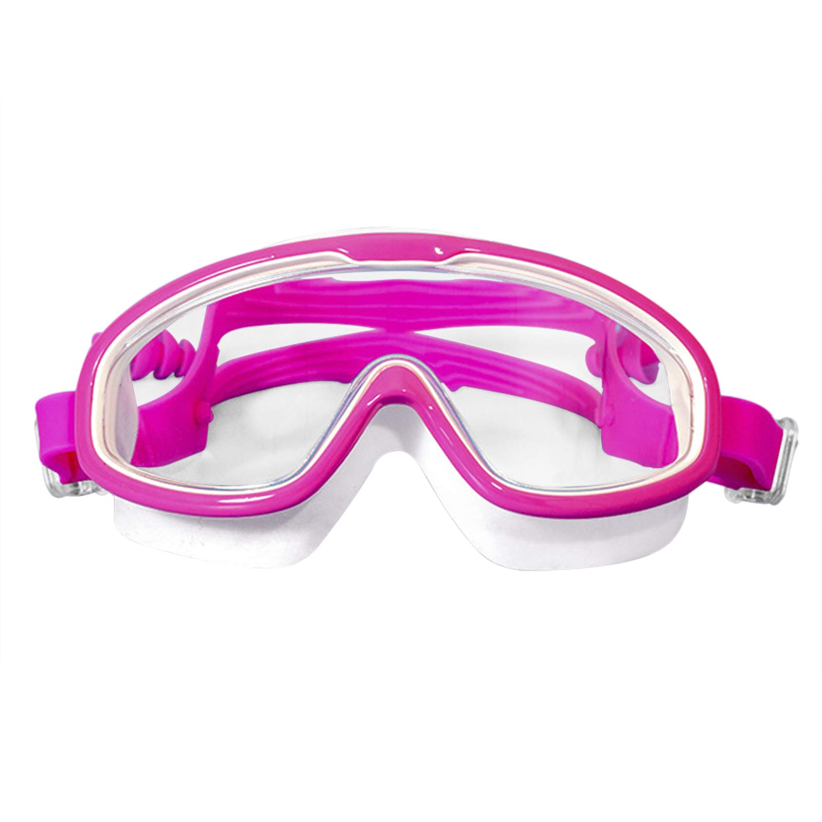 Moonlove Kids Swim Goggles Wide Vision Clear Lens Anti fog Waterproof Silicone Swimming Goggles With Ear Plugs for Junior Early Teens Boys Girls Age 6-14, Rose Red