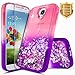 Galaxy S4 Case with Tempered Glass Screen Protector for Girls Women Kids, NageBee Glitter Liquid Bling Floating Waterfall Diamond Shockproof Durable Cute Case for Samsung Galaxy S4 -Pink/Purple