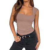 PINKMSTYLE Womens Basic Square Neck Tank Tops Double Lined Fitted Summer Tops Cute Sleeveless Shirts