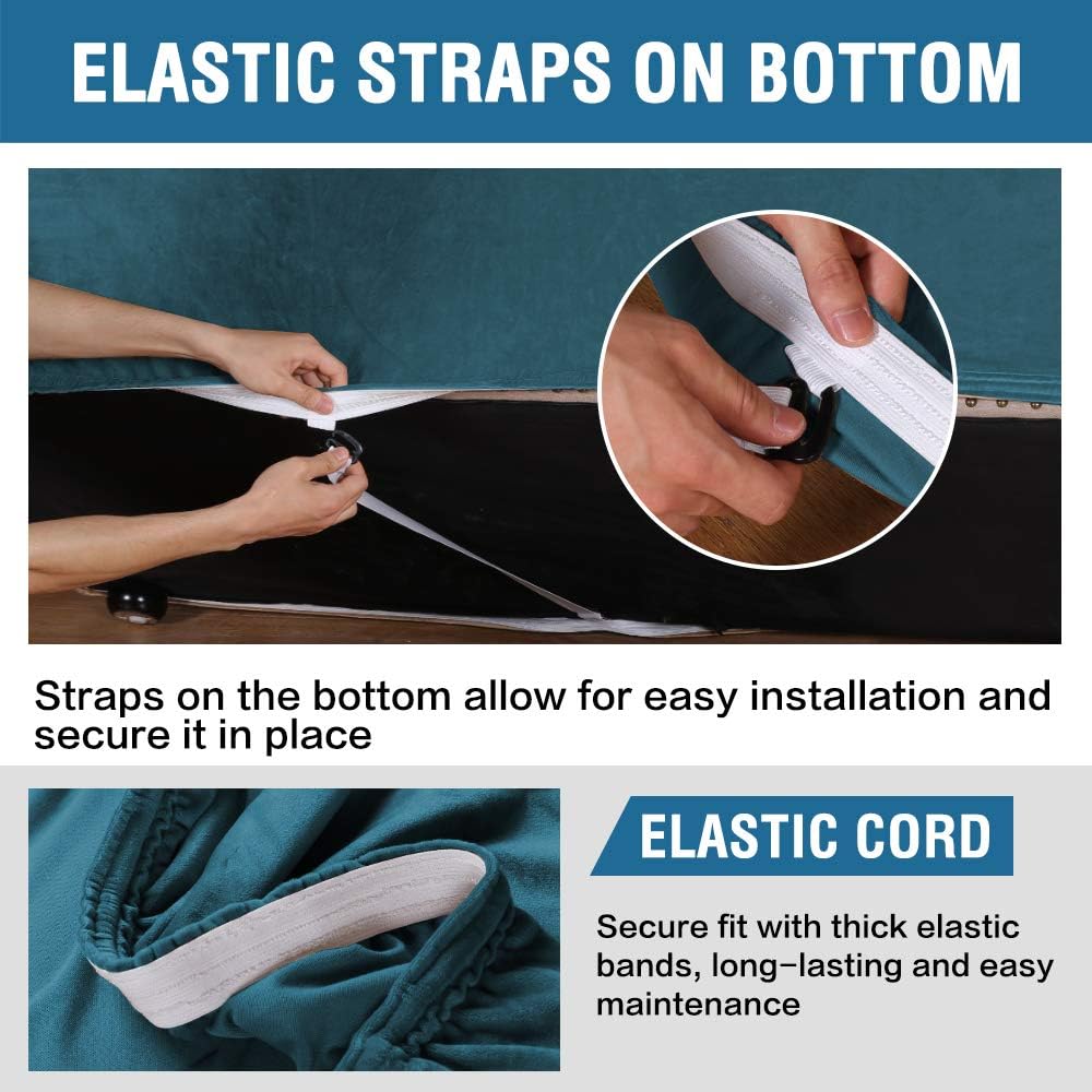 H.VERSAILTEX Stretch Velvet Sofa Covers for 3 Cushion Couch Covers Sofa Slipcovers with Non Slip Straps Underneath The Furniture, Crafted from Thick Comfy Rich Velour (Sofa 72"-96", Navy): Kitchen & Dining