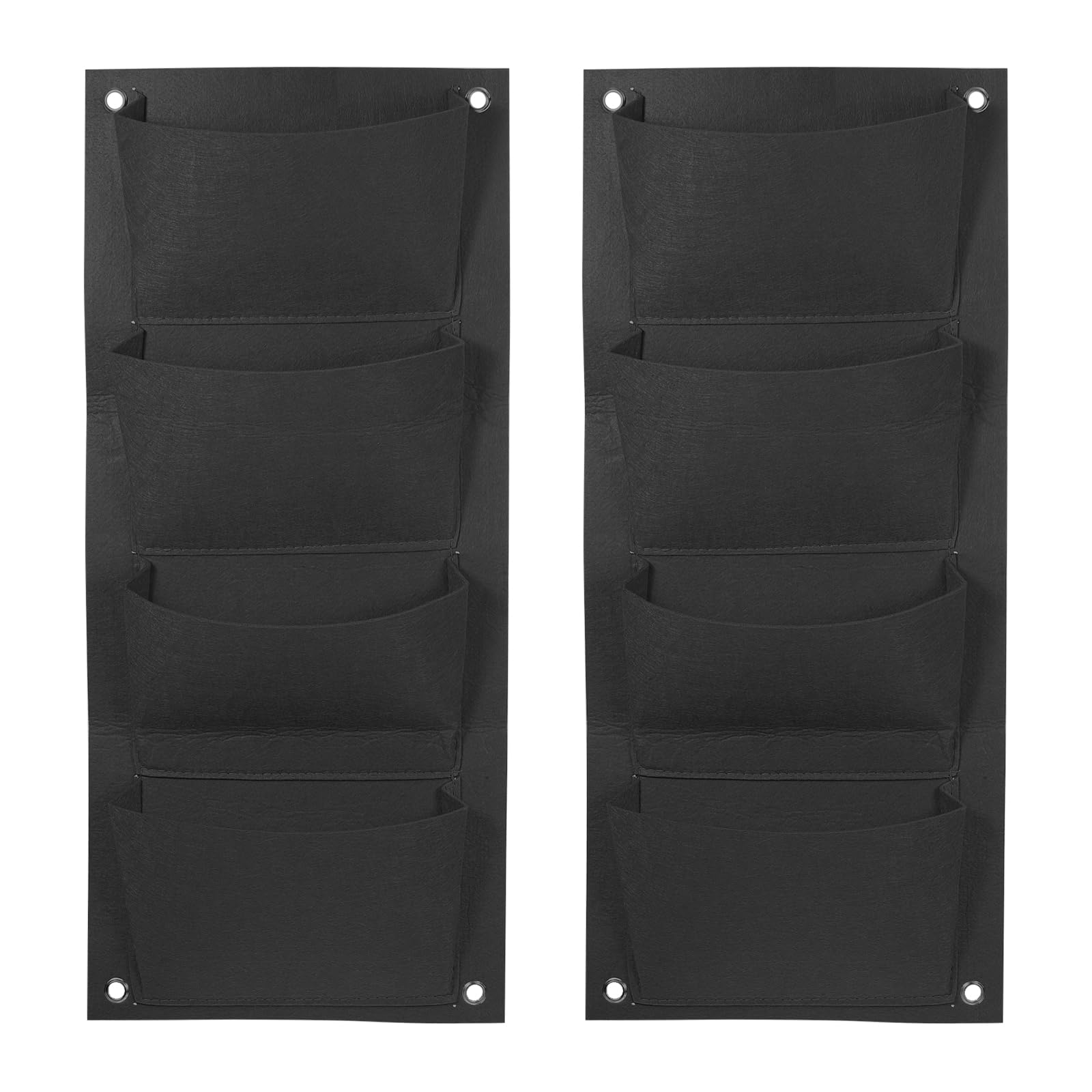 PATIKIL 4 Pockets Vertical Hanging Grow Bags, 2 Pcs Wall Hanging Planter Bags Wall-Mounted Felt Fabric Planting Grow Bags for Garden Home Decoration, Black