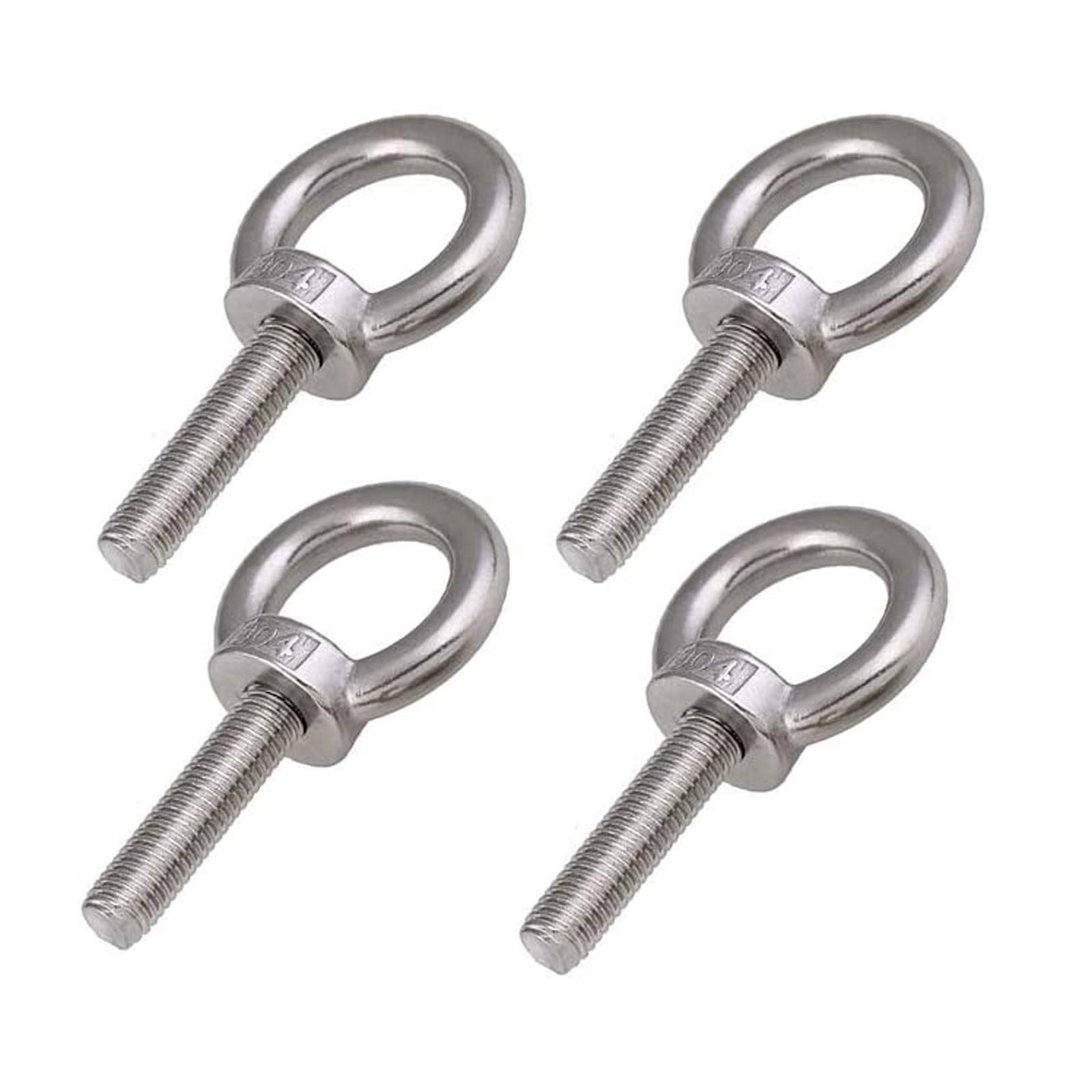 4 Pcs Eye Bolts, Long Shank 304 Stainless Steel Ring Bolts Welded Closed Screw Rod Eye Screw Bolts, Marine Weight Lifting Male Thread Lifting Ring Eye Bolt for Eye Nut Fastener