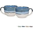 Bosmarlin Ceramic Jumbo Coffee Mug Set of 2, 23 Oz, Large Mug Soup Bowls with Handles, Dishwasher and Microwave Safe (Blue)