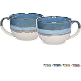 Bosmarlin Ceramic Jumbo Coffee Mug Set of 2, 23 Oz, Large Mug Soup Bowls with Handles, Dishwasher and Microwave Safe (Blue)