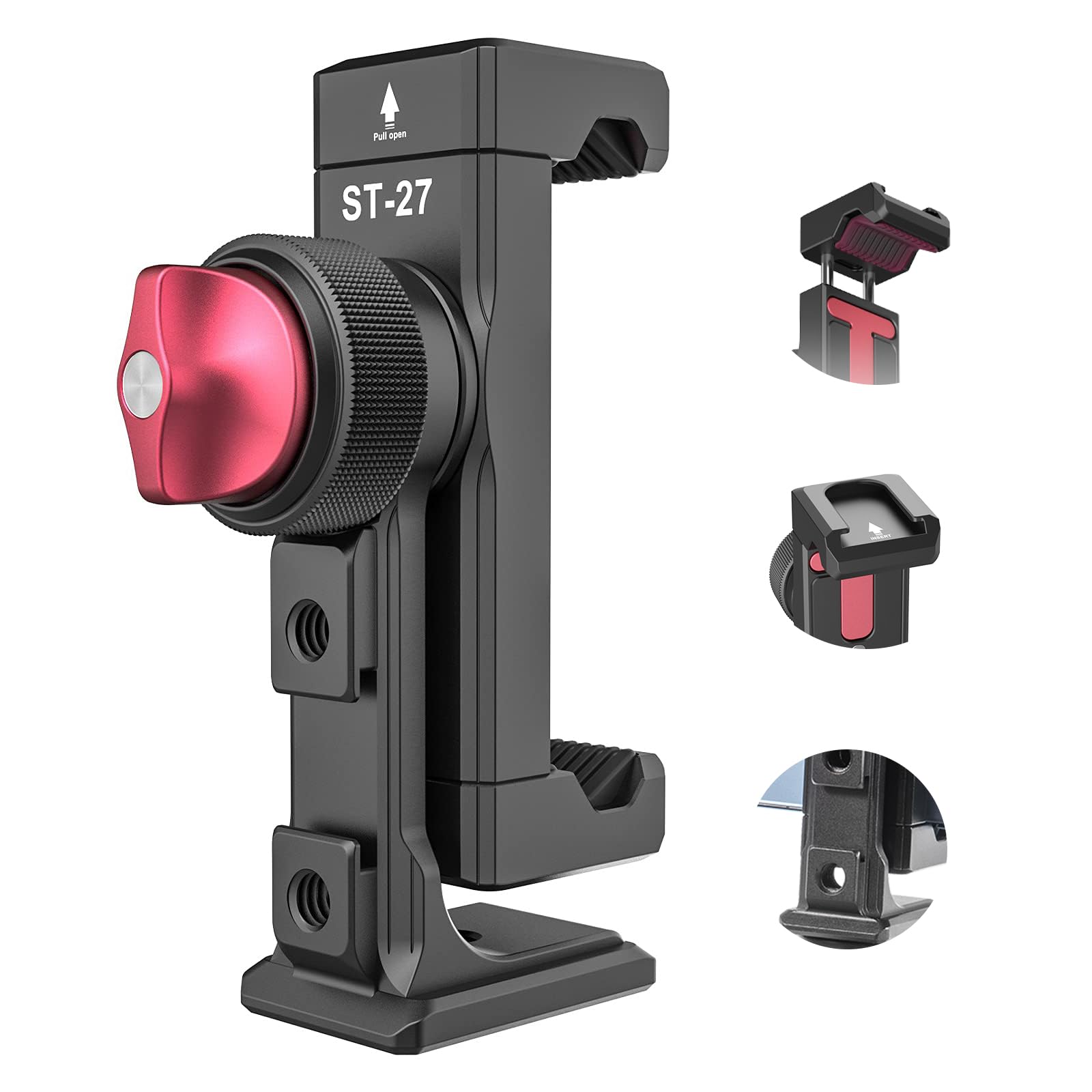 ULANZI ST-27 Metal Phone Tripod Mount, 360° Phone Holder for Tripod w 3 Cold Shoes & Arca Port, Versatile Smartphone Adapter for iPhone 17 16 15, Desktop Tripods, and Live Streaming/Vlogging Setup