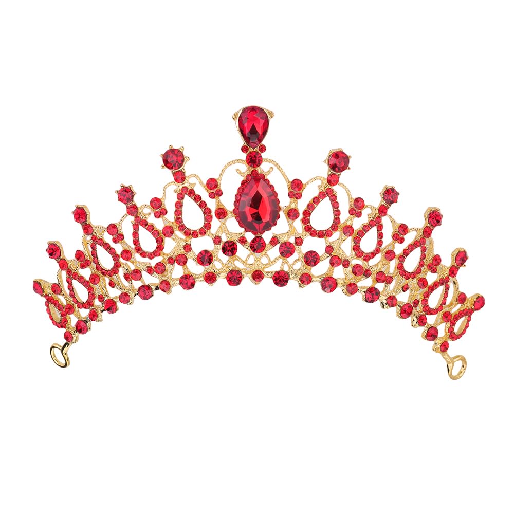 Anglacesmade Bridal Crystal Tiara Princess Ruby Crown Rhinestone Cake Topper Wedding Headpiece Prom Party Bridesmaid Hair Accessories for Women