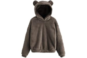 KANIEM Women's Cute Teddy Bear Fleece Hoodie Sweatshirt Coat Warm Bear Shape Teen Fuzzy Long Sleeve Sweater Pullover(Gray,M)